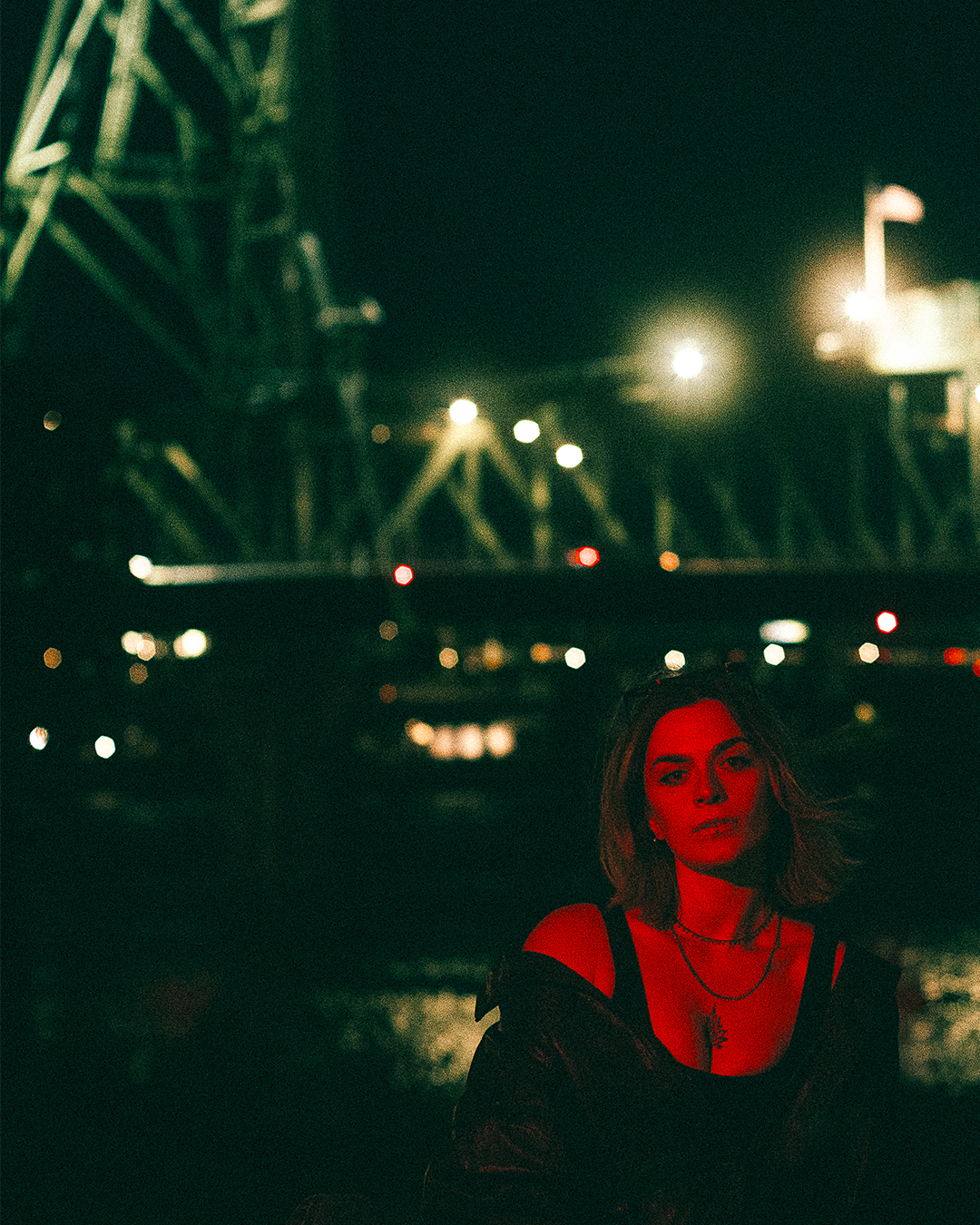 Cinematic Night Portraits in Portland: Red Light, Neon, and Double Exposures — photograph 5 of 20